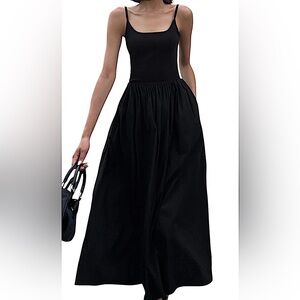 New Commense Dress M/6 Patchwork Pockets Cotton Cami Midi Minimalist Casual